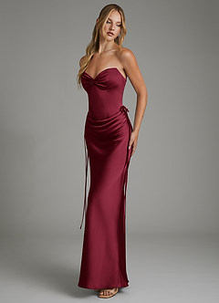 Azazie Natasha Bridesmaid Dresses Burgundy Mermaid Corset Stretch Satin Dress image7