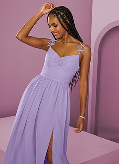 Barbie ♥ Azazie Brautjungfernkleider A-Linie Plissee Chiffon Kleid Flieder image3