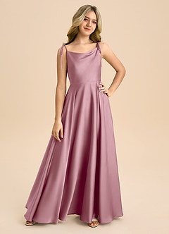 Azazie Popsy Junior Klä av A-Line i Stretch Satin Rosett image8