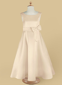 Azazie Lindy Flower Girl Dresses Champagne A-Line Pleated Matte Satin Dress image13