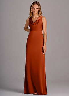 Azazie Wrenlee Bridesmaid Dresses Paprika A-Line Stretch Satin Dress image6