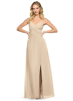 Azazie Davis Bridesmaid Dresses Champagne A-Line V-Neck Chiffon Dress image2