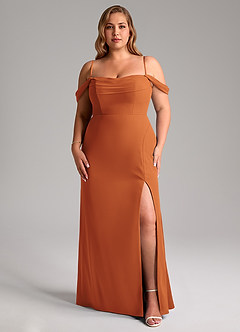 Azazie Saige Bridesmaid Dresses Cinnamon A-Line Off the Shoulder Chiffon Convertible Dress image14
