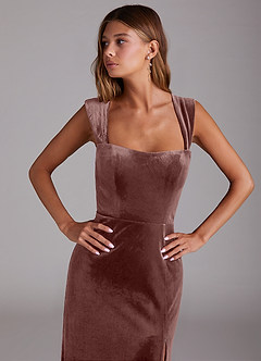 Azazie Junia Bridesmaid Dresses Espresso Sheath Off the Shoulder Velvet Convertible Dress image6