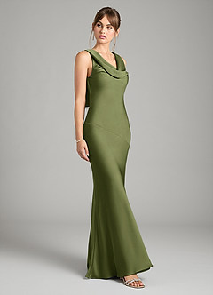 Azazie Rylina Bridesmaid Dresses Olive Mermaid Stretch Satin Dress image5