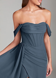 Azazie Amyra Bridesmaid Dresses Neptune Sheath Off the Shoulder Chiffon Convertible Dress image5