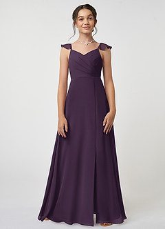 Azazie Amada Junior Plum A-Line Ruched Chiffon Dress image1