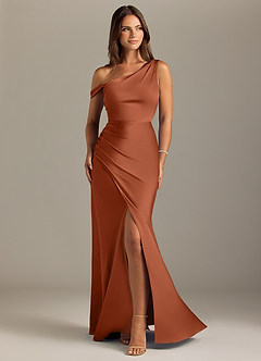 Azazie Madelyn Brautjungfernkleider Wandelbar Meerjungfrau-Linie Schulterfrei Stretch-Satin Kleid Zedernrose image1