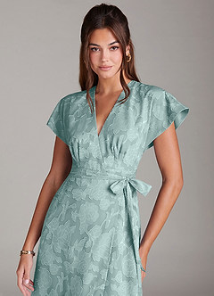 Azazie Ling Bridesmaid Dresses Mist A-Line Pleated Floral Burnout Dress image2