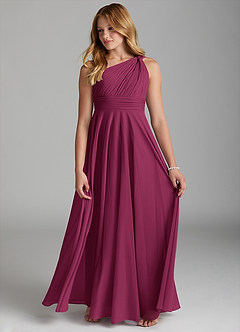 Azazie Charlize Junior A-Linie Gittergewebe Kleid Maulbeerrot image4
