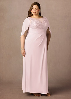 Azazie Hera Mother of the Bride Dresses Blushing Pink A-Line Lace Capelet Chiffon Dress image10