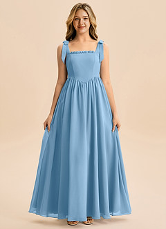 Azazie Delia Junior Abito A-Line in Chiffon Fiocco Blu Acciaio image5