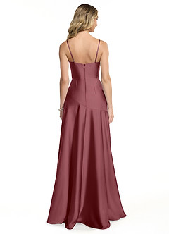 Azazie Kayla Bridesmaid Dresses Desert Rose Sheath Side Slit Stretch Satin Dress image2