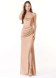 Azazie Leonis Bridesmaid Dresses English Rose Mermaid Pleated Stretch Satin Convertible Dress image2