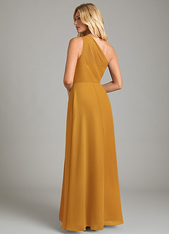 Azazie Phaedra Vestidos de damas de honor Vestido de Caramelo de Gasa de Corte en A con Hombro unilateral image2