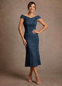 Azazie Keith Venta final Vestido Azul Marino Oscuro de Devorado Floral de Corte Recto con Plisado image1