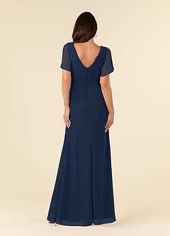 Azazie Marianne Mother of the Bride Dresses Dark Navy Sheath V-Neck Pleated Chiffon Dress image2