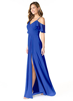 Azazie Dakota Bridesmaid Dresses Royal Blue A-Line V-Neck Pleated Chiffon Dress image3