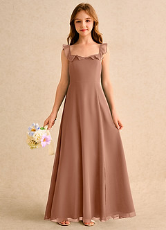 Azazie Chip Girls Formal Robe Demoiselle D'honneur Fillette Robe Trapèze en Mousseline de soie Sans manches Bronze image3