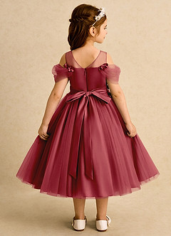Azazie Juni Flower Girl Dresses Pomegranate Ball-Gown Pleated Tulle Dress image2