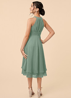 Azazie Linna Junior Silver Sage A-Line Pleated Chiffon Dress image4