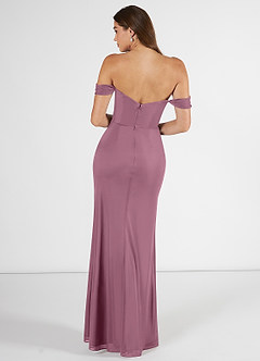 Azazie Kit Bridesmaid Dresses Vintage Mauve Mermaid Off the Shoulder Mesh Dress image2