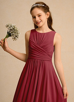 Azazie Ducky Girls Formal Flower Girl Dresses Pomegranate A-Line Pleated Chiffon Dress image3