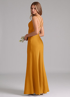Azazie Suttona Brautjungfernkleider A-Linie Plissee Stretch-Satin Kleid Butterscotch image1