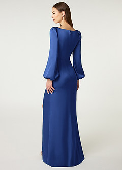 Azazie Mel Bridesmaid Dresses Royal Blue Sheath Long Sleeve Stretch Satin Dress image4