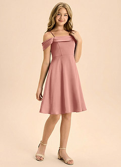 Azazie Anselie Junior Linia A Pofałdowany Satyna elastyczna Mini Młodsza druhna Sukienka image6