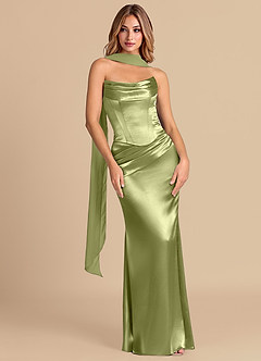 Azazie Sorrel Bridesmaid Dresses Pistachio Mermaid Corset Metallic Satin Convertible Dress image3