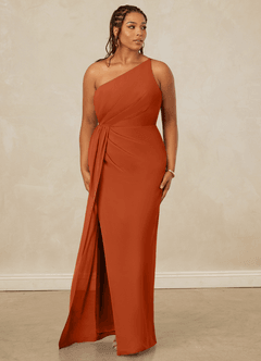 Christian Siriano Bridal for Azazie 1003 Bridesmaid Dresses Burnt Orange Sheath One Shoulder Chiffon Dress image10