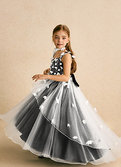 Azazie Darlina Flower Girl Dresses Ivory Black Ball-Gown Lace Tulle Dress image3