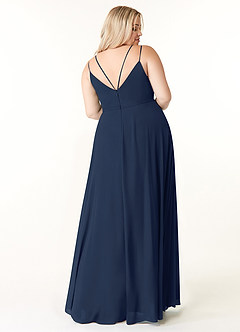 Azazie Janine Bridesmaid Dresses Dark Navy A-Line V-Neck Chiffon Dress image7