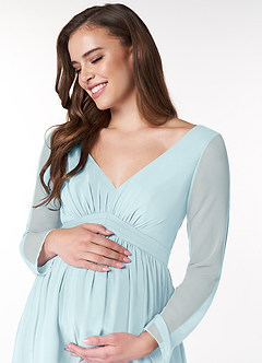 Azazie Teton Brautjungfernkleider für Schwangere A-Linie Langarm Chiffon Bodenlänge Kleid image5