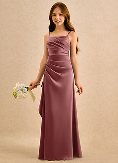 Azazie Cannoli Girls Formal Vestidos de florista Vestido Ametista de Cetim elástico de Linha A com Plissado image4