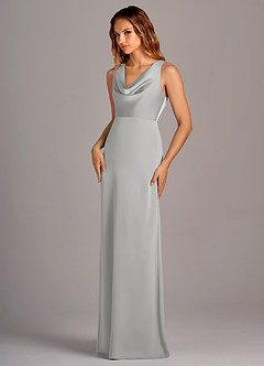 Azazie Wrenlee Bridesmaid Dresses Silver A-Line Stretch Satin Dress image5