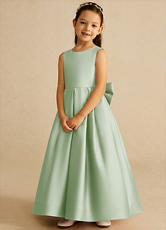 Azazie Cailee Flower Girl Dresses Dusty Sage Ball-Gown Pleated Matte Satin Dress image4