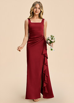 Azazie Adrienne Junior Scarlet Sheath Pleated Stretch Satin Dress image4