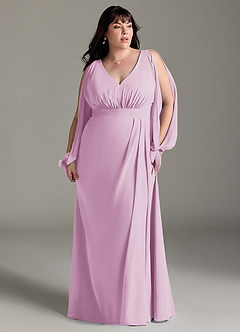 Azazie Matilda Bridesmaid Dresses Candy Pink A-Line Long Sleeve Chiffon Dress image13