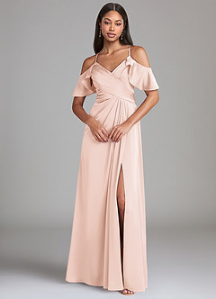 Azazie Dakota Brautjungfernkleider A-Linie Schulterfrei Stretch-Satin Kleid Zartrosa image3