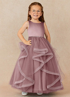 Azazie Sofia Blumenmädchenkleider A-Linie Mit Perlen Tüll Kleid Altrosa image1