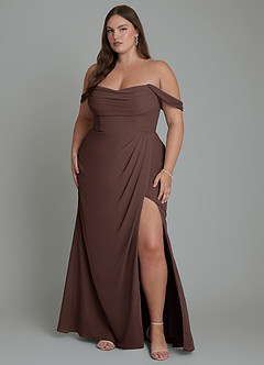 Azazie Johana Bridesmaid Dresses Ganache Mermaid Off the Shoulder Chiffon Convertible Dress image8