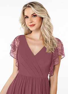 Azazie Zella Bridesmaid Dresses Desert Rose A-Line Lace Chiffon Dress image5