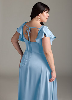Azazie Bondi Bridesmaid Dresses Powder Blue A-Line Bow Stretch Satin Dress image12