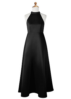 Azazie Laurel Junior Robe Trapèze en Mat Satiné Noir image6