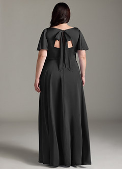 Azazie Kimber Bridesmaid Dresses Black A-Line Ruched Stretch Satin Dress image8