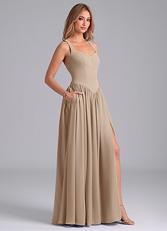 Azazie Francis Abiti da Damigella Abito A-Line in Chiffon Corsetto Taupe image6