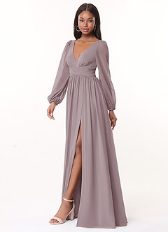 Azazie Norah Bridesmaid Dresses Dusk A-Line V-Neck Long Sleeve Chiffon Dress image4