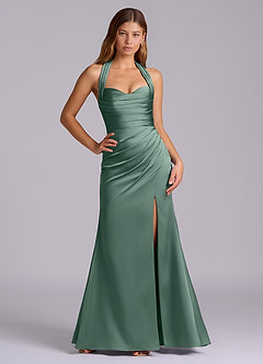 Azazie Destiny Vestidos de damas de honor Vestido de Eucalipto de Satén Elástico de Corte Sirena con Escote de Corazón image6
